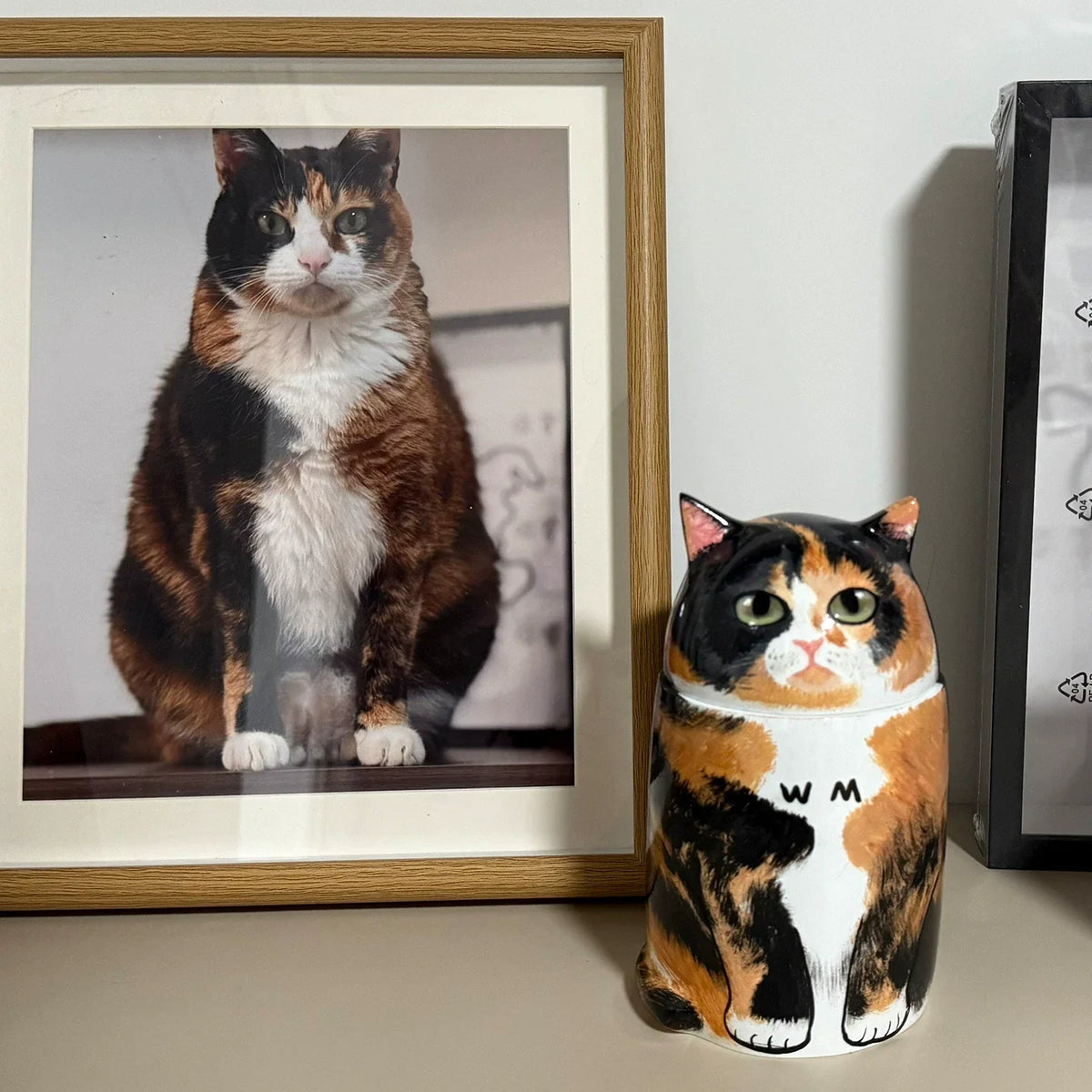Custom calico cat memorial ceramic urn