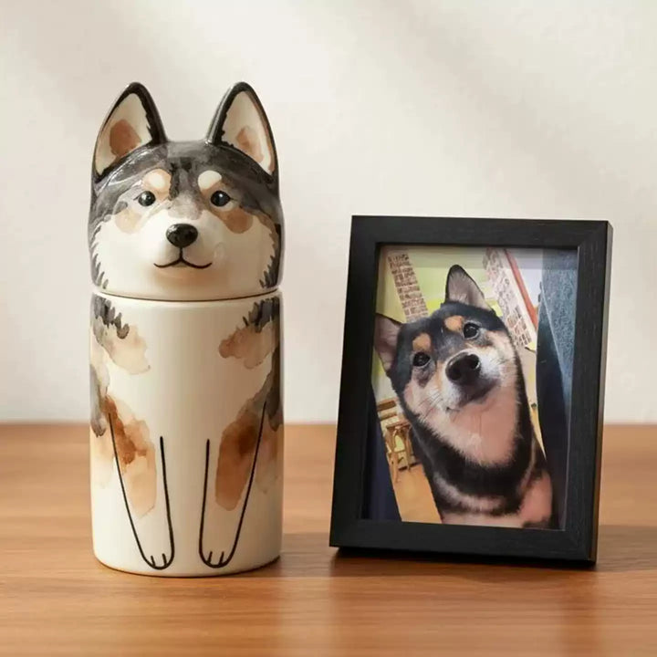 Custom Dog Memorial Ceramic Urn | Hand-Painted Portrait