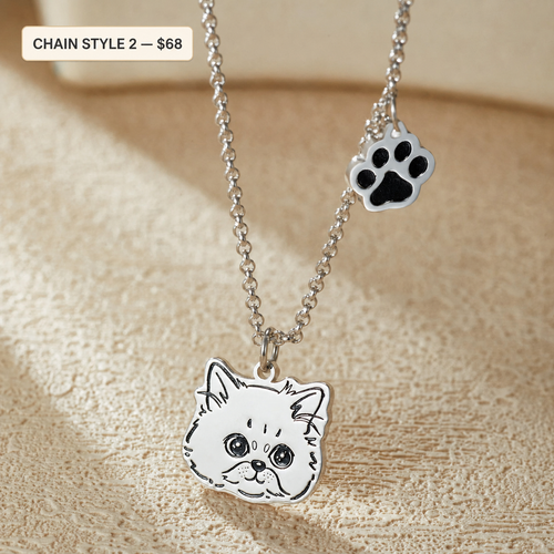 Custom 925 sterling silver pet portrait necklace — Chain Style 2 with price