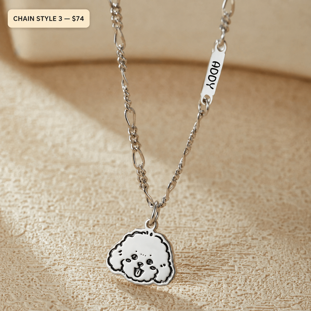 Custom 925 sterling silver pet portrait necklace — Chain Style 3 with price