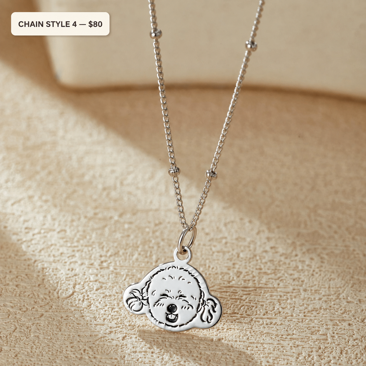 Custom 925 sterling silver pet portrait necklace — Chain Style 4 with price