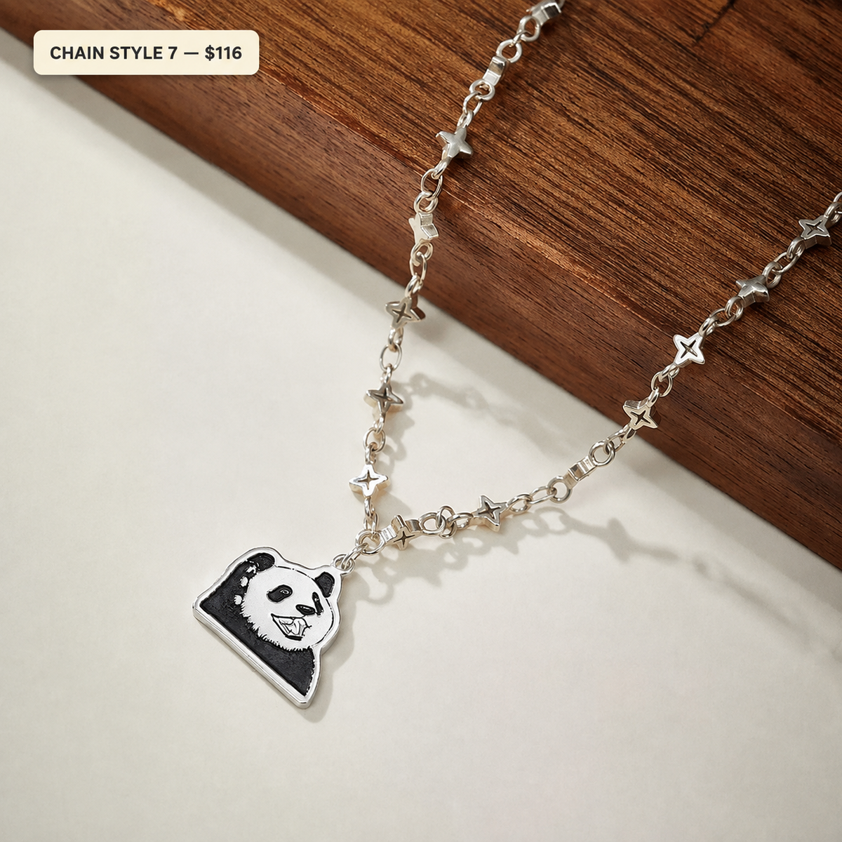 Custom 925 sterling silver pet portrait necklace — Chain Style 7 with price
